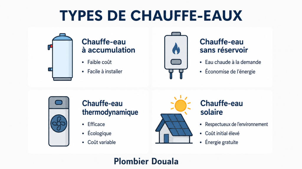 Comparaison des types de chauffe-eau disponibles à Douala: électrique, solaire et instantané