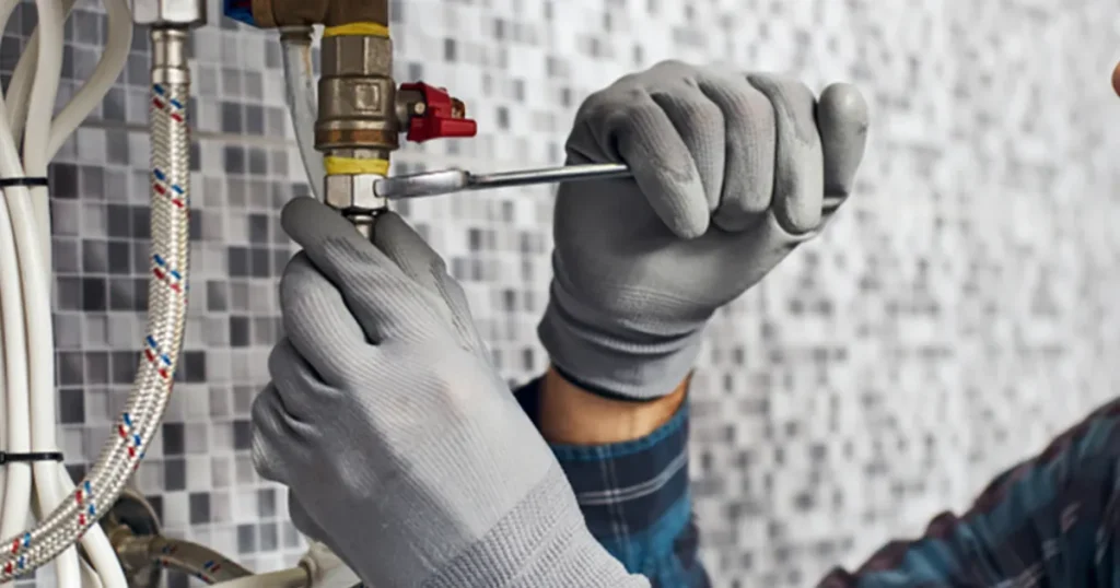 Technicien remplaçant une soupape de sécurité sur un chauffe-eau électrique à Douala